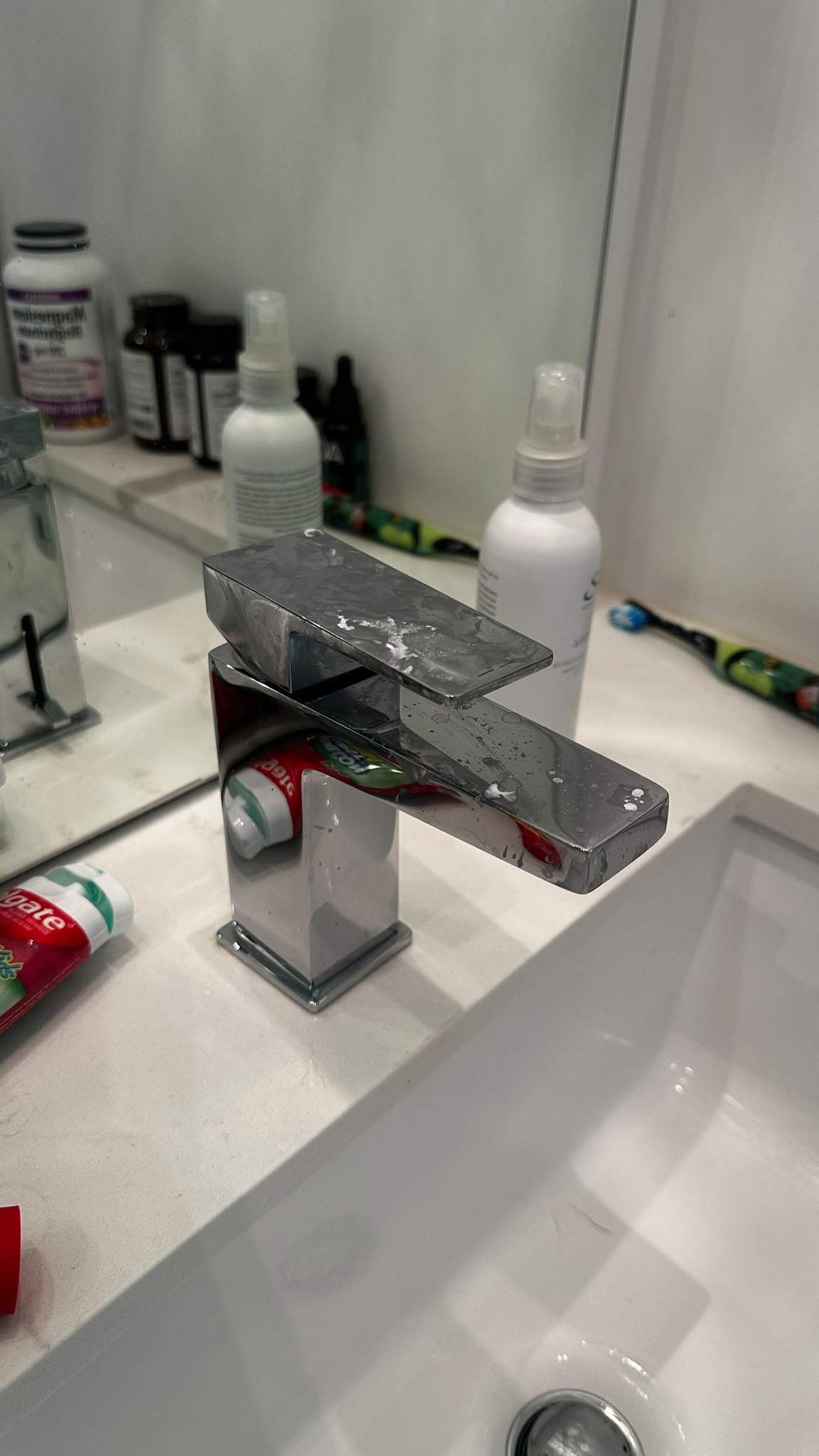 Bathroom faucet polish before cleaning