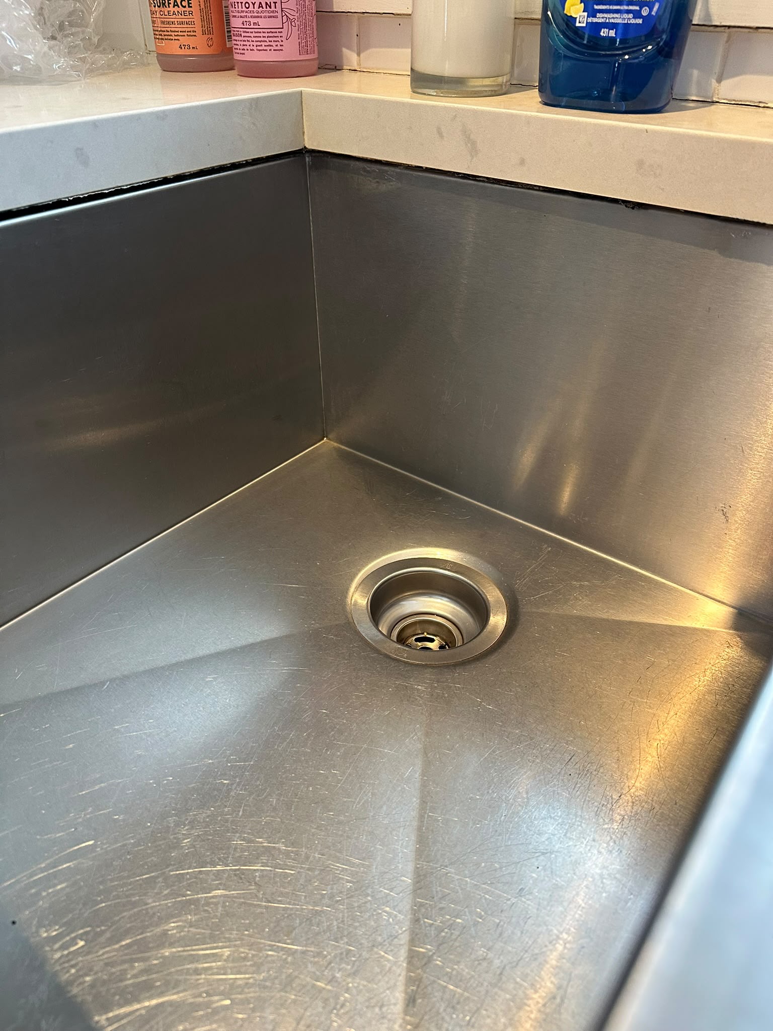 Stainless sink detail after cleaning